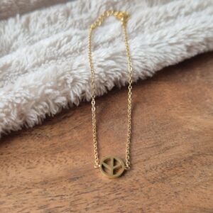 Armband Peace symbool, goudkleurig, stainless steel, jewellerly, cadeau, webshop