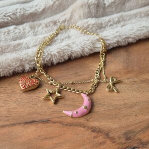 bedelarmband hart - ster - maan - strik, sieraden, jewellerly, stainless steel, betaalbaar, cadeautip