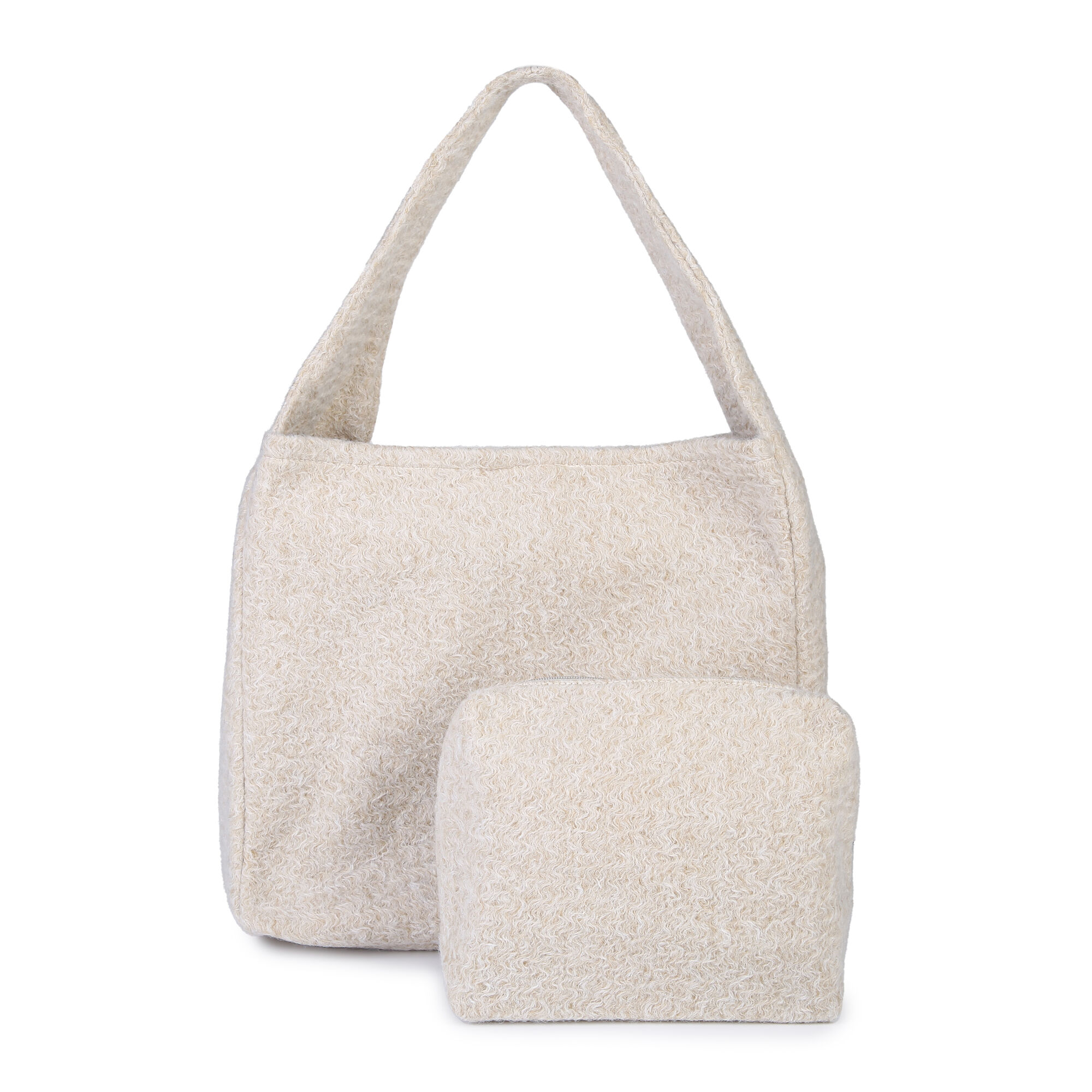 Beige handtas inclusief make-up tas