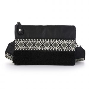 Zwarte schoudertas met horizontale sierband