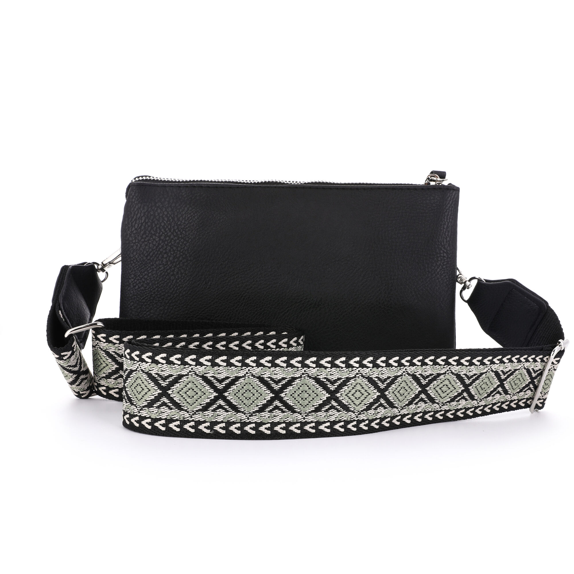 Zwarte schoudertas met verticale sierband - Afbeelding 2