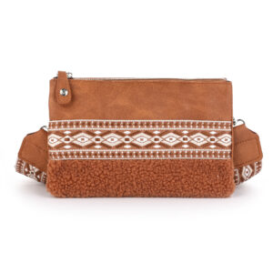 Camel schoudertas met horizontale sierband