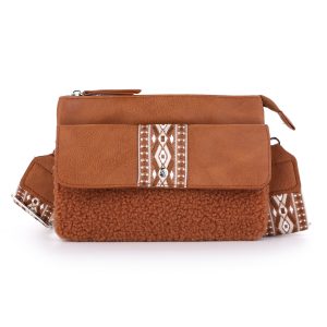 Camel schoudertas met verticale sierband