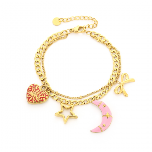 Hart, Ster, Maan, Strik bedelarmband - Goud