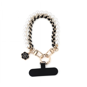 Wit - zwart met parels telefoonkoord