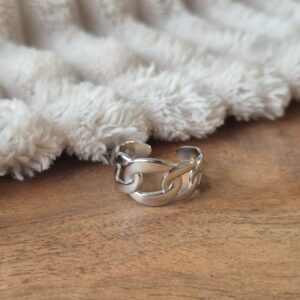 Ring grove schakels, zilveren sieraden, verstelbare ring, stainless steel, ring liefhebber