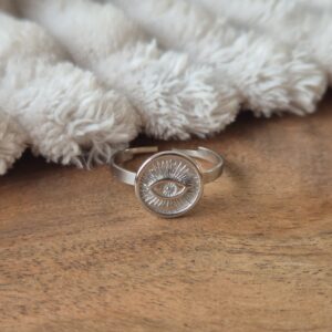 Ring eye, zilveren ring, stainless steel, trendy, verstelbaar, cadeau idee