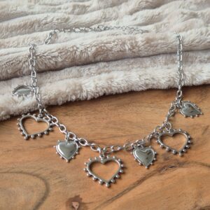 Bedelketting harten, hartjes ketting, stainless steel, sieraden betaalbaar, dames ketting