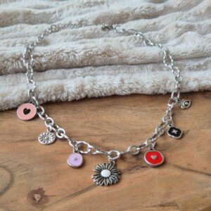 Bedelketting hart - oog - bloem, charms, jewellerly, bedelkettingen, stainless steel, wesbshop, cadeautip