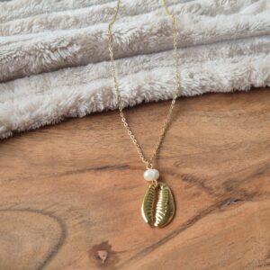 Ketting schelp met parel, sieraden, stainless steel, webshop, beach, dames ketting