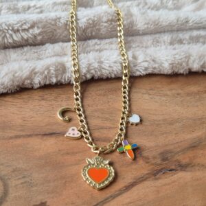 Bedelketting maan - hart - kruis, charms, bracelet gold, goudkleurige sieraden, trendy, webshop, betaalbare sieraden, cadeautip