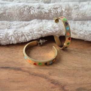 Oorbellen gekleurde hartjes, creolen, stainless steel