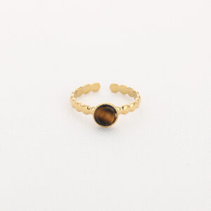 verstelbare ring, gouden ring, stainless steel ring, tijgeroog ring, tiger eye ring, ovale steen ring, gevlochten ring, braided ring, statement ring, boho sieraden