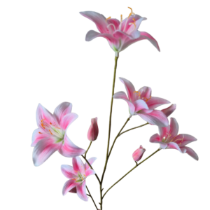 kunst lelie, lelie tak, roze lelie, witte lelie, kunstbloem, realistische kunstbloem, decoratieve bloem, bloem decoratie, interieur decoratie, kunst tak, bloemen tak, zijden bloem, woonaccessoire, tafel decoratie, boeket samenstellen, kunst bloemen decoratie