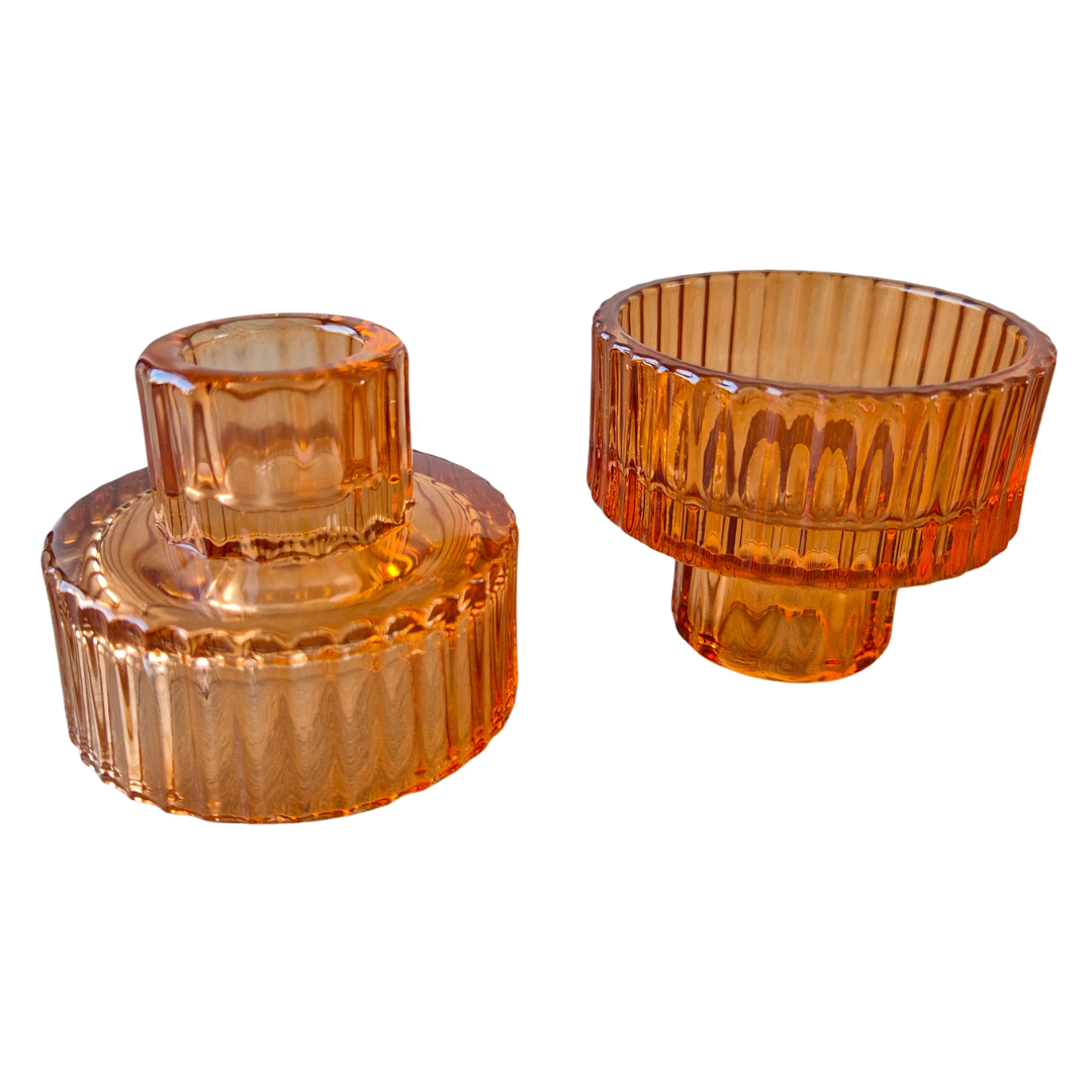 kandelaar en wachinelichthouder sanstone oranje glas sfeerverlichting woonaccessoires